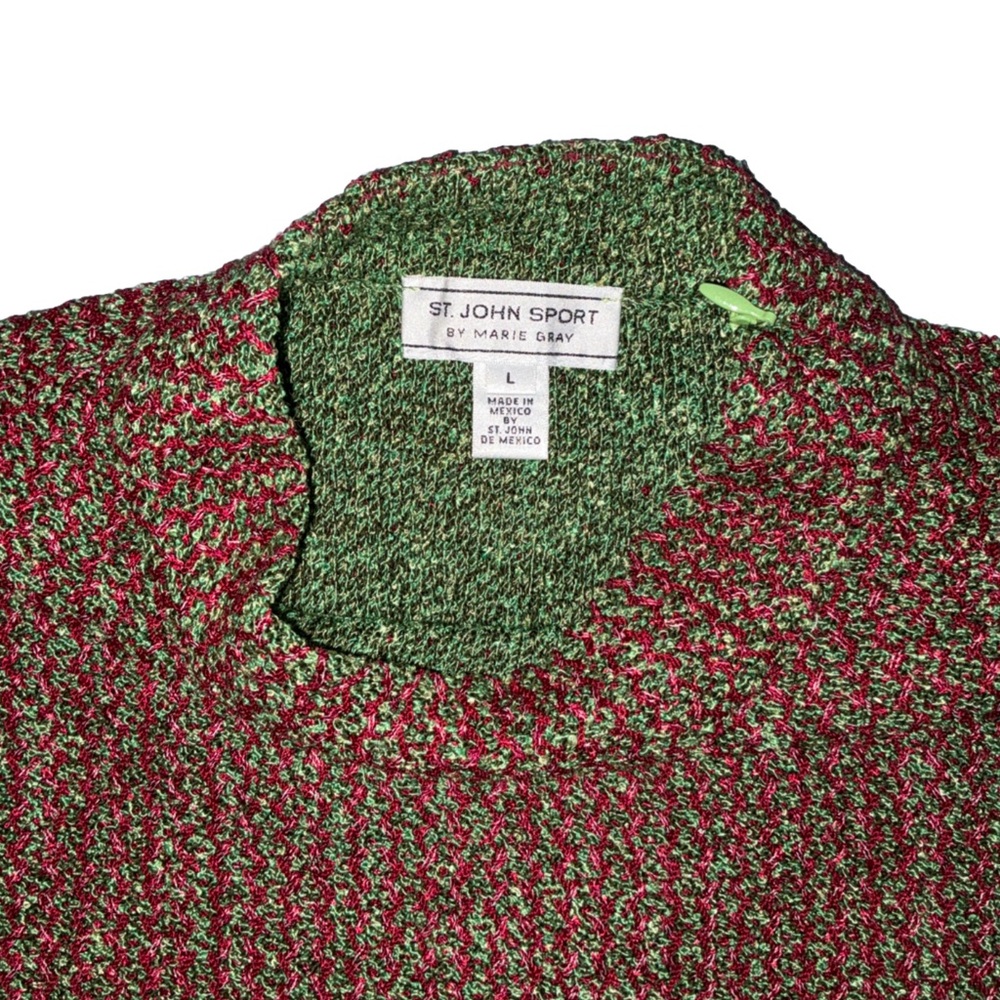 NEW St. John Sport By Marie Gray Red Tan Sweater Sleeveless Wool Size Large - Picture 2 of 4